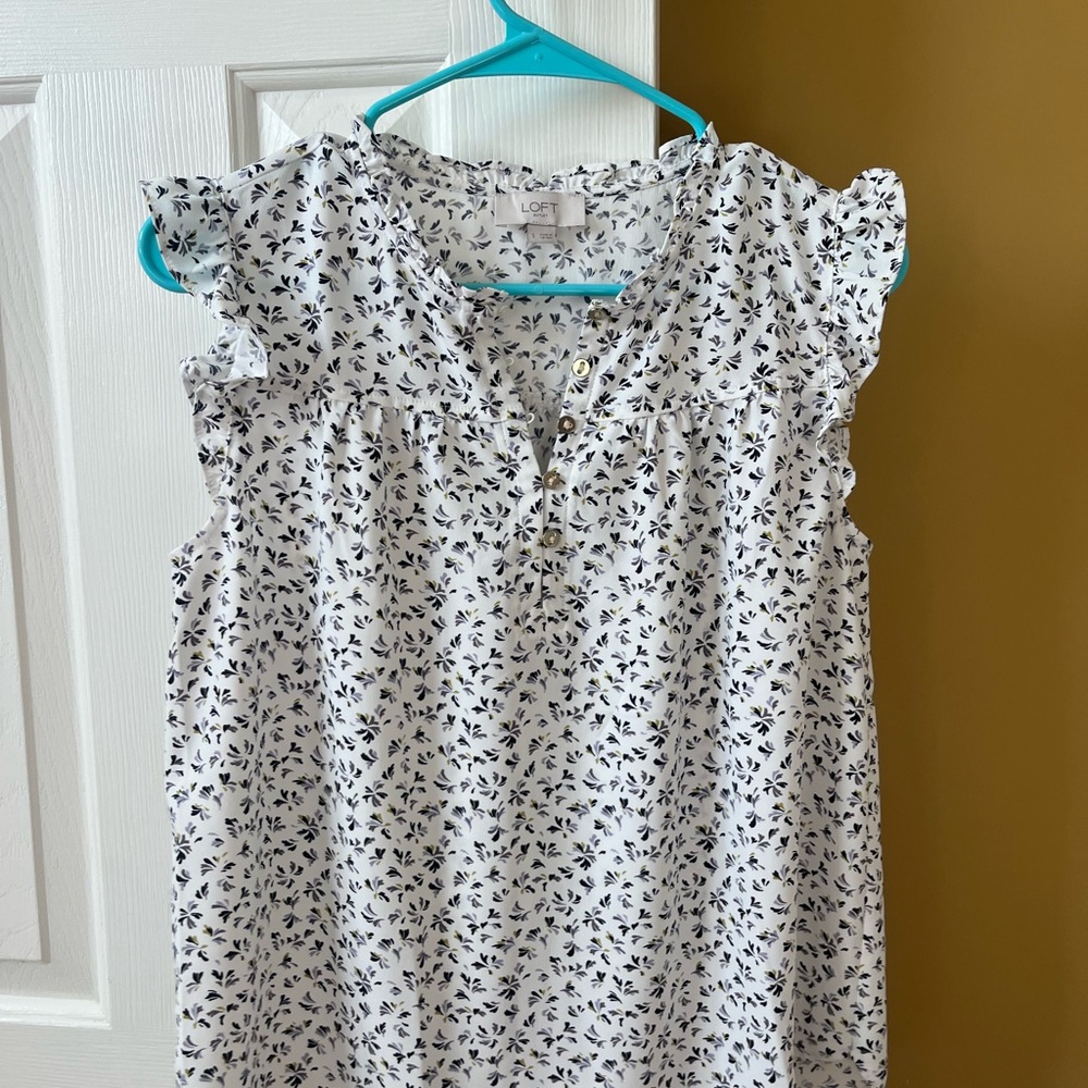 LOFT Ivory and Navy Floral Top
